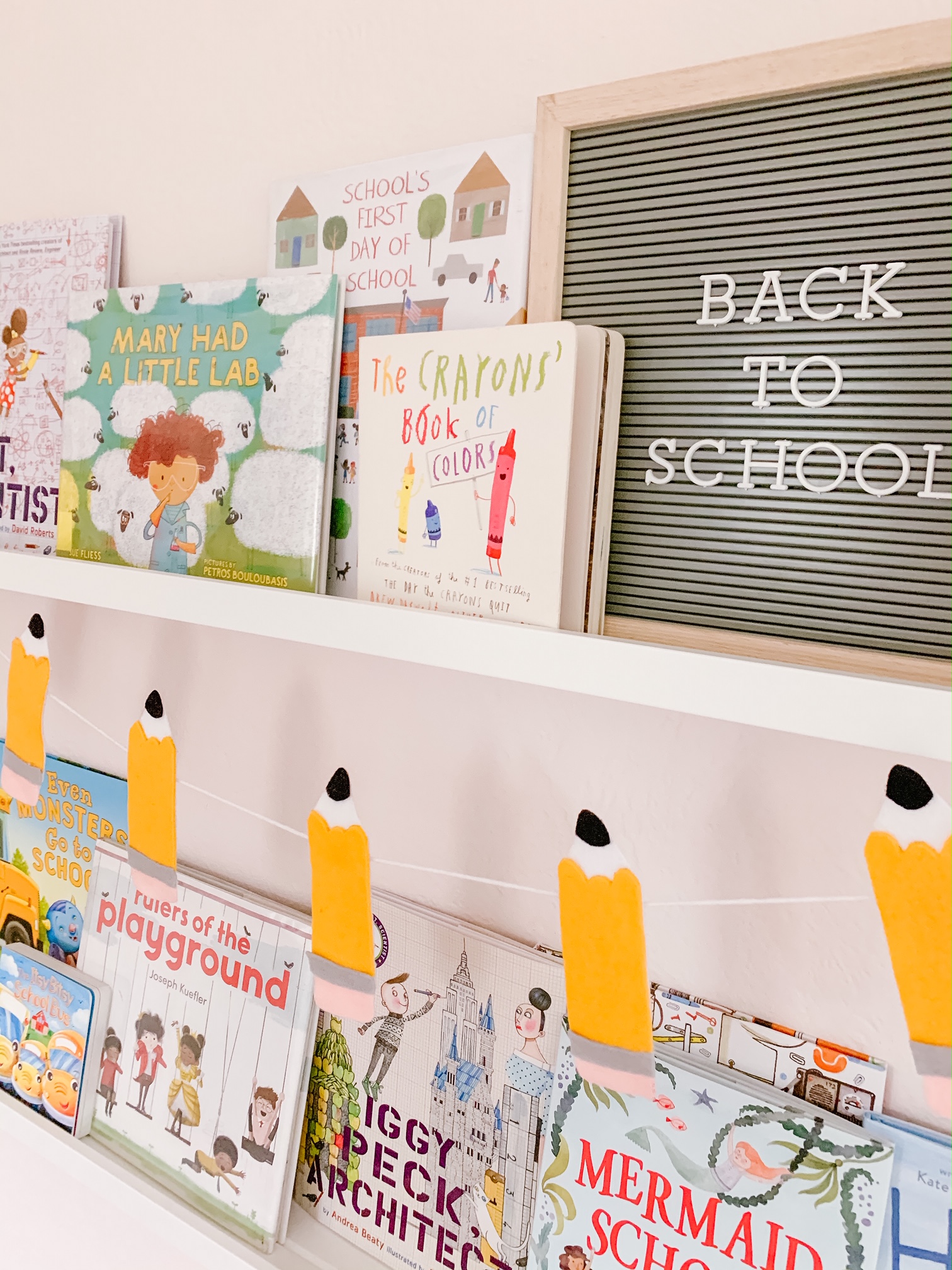 Back to school bookshelf close up